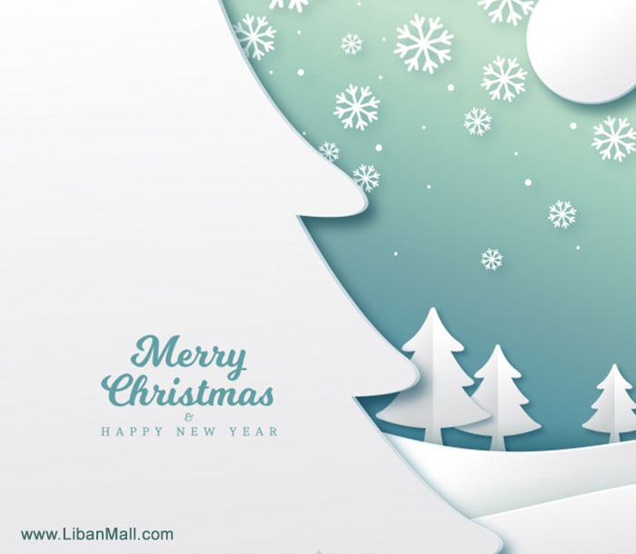 blue and white christmas tree card