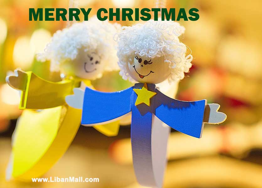 Free christmas ecard from lebanon, free greeting cards, free seasons greetings card, happy holidays card, merry christmas card, gold and blue card