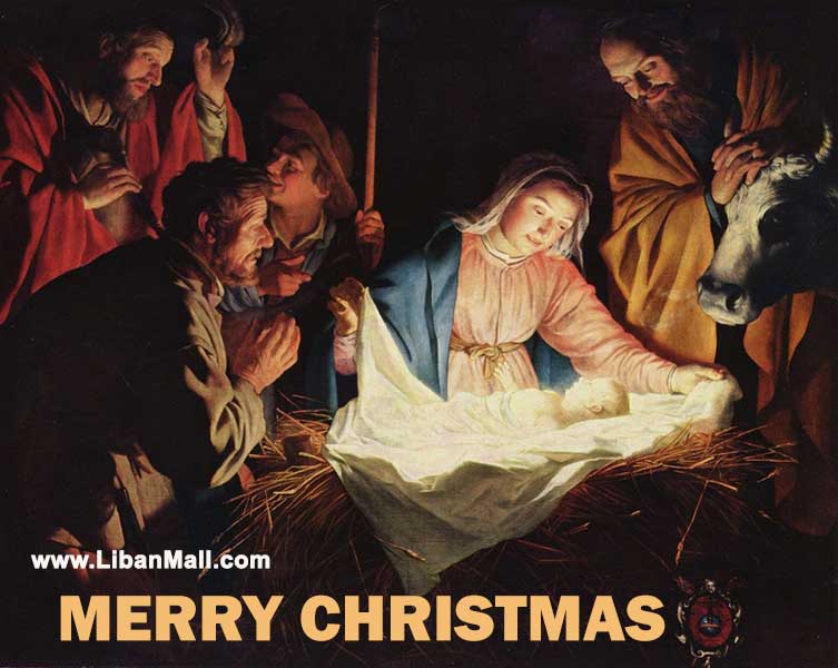 Free christmas ecard from lebanon, free greeting cards, free seasons greetings card, happy holidays, Baby Jesus Christ, Virgin Mary and the 3 wise men
