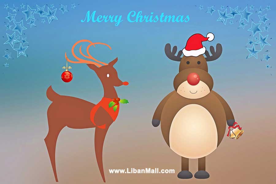 Free christmas ecard from lebanon, free greeting cards, free seasons greetings card, happy holidays, reindeer