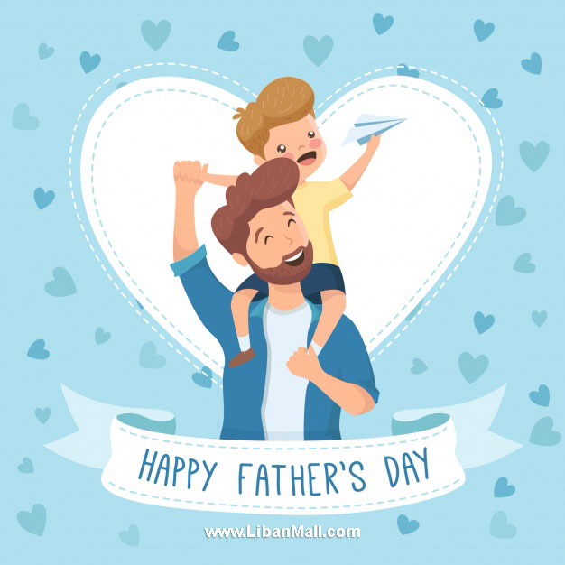 Father carrying son with white heart fathers day card